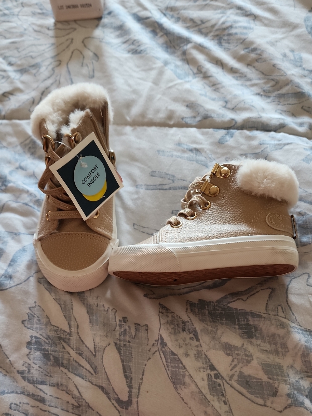 Kids Plush-Lined High-Top Sneakers in Beige